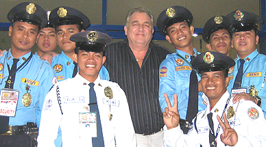 With security guards at Robinson's Shopping Mall, Novaliches, Manila, Philippines